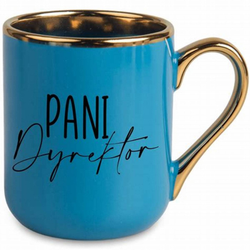 Kubek Elegant uchwyt i rant złoty - niebieski