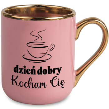 Kubek Elegant uchwyt i rant złoty - niebieski