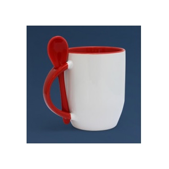 Kubek z kolorowym wnętrzem, uchem i łyżeczką